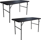 4FT Plastic Folding Table - Lightweight & Portable for Camping, Picnic, Card Games - Indoor Outdoor Foldable Dining & Utility Table (Black-2set)