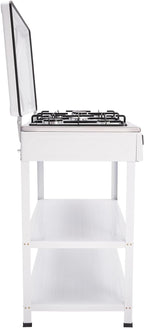 Gas Stove 5 Burner, Portable Natural Gas Stove Outdoor Camping BBQ Stove Gas Cooker with 2 Tier Storage Rack, for RV, Apartment, Outdoor Cooking (White, 5-Burner)