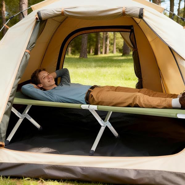 Portable Folding Camping Cot, Heavy Duty Sleeping Bed with Carrying Bag, 610D Oxford Cloth & Lightweight Aluminum Frame, 275lbs Load, Outdoor Cot for Adults, Travel, Hiking, Office (Green, 2 Pack)