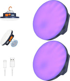 2pcs 10000mAh Rechargeable 3000LM Tent Light Camping Light, 6500K 24Hours Long Play Time , Outdoor Night Market Light Night Fishing Light Emergency Lights for Hurricane Tsunami disasters (UV)