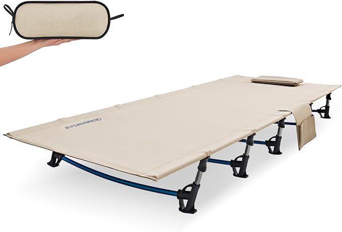 FUNDANGO Ultralight Folding Camping Cot, Extra Long Backpacking Camping Cots for Adults Portable Cot Bed for Hiking Travel Home Mountaineering, Beige