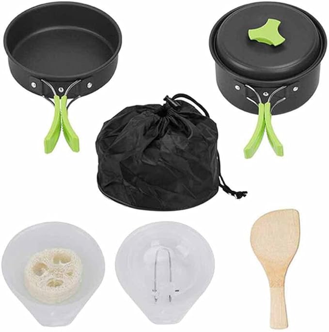 Portable Camping Tableware Cooking Set Outdoor Cookware Pan Pot Bowl Spoon Utensils for Hiking Picnic Travel Wild Campismo(Color:D)