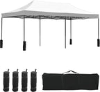 10x20fT Pop-Up Canopy Tent – Adjustable Height Outdoor Gazebo, Quick Setup with Sandbags, Ground Stakes & Ropes, Perfect for Outdoor Activities, White