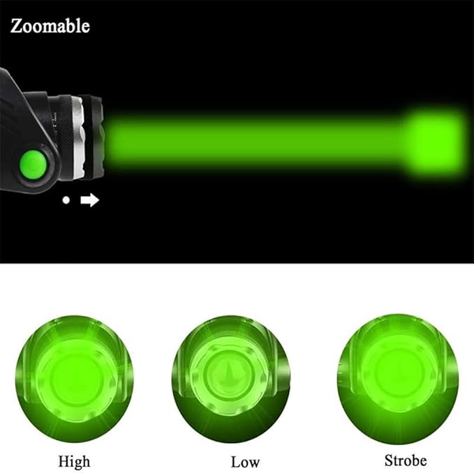 Green LED Headlamp Rechargeable Motion Sensor Super Bright Hunting Headlamps Waterproof Headlamp Flashlight Zoomable 3 Modes Headlight for Hunting Fishing Running