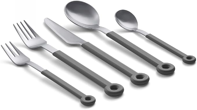 mono Ring Flatware Sets in Black, White, Blue and Grey (Grey, 5pc Set)