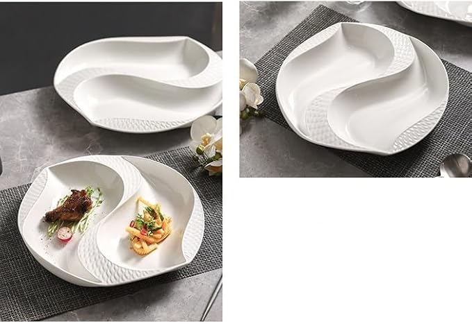 Camping Plates 10.5-inch Hotel Ceramic Tableware With Irregular White Plates And Creative Mandarin Duck Artistic Conception For Private Dishes Cold Decorative Plate(14 in)