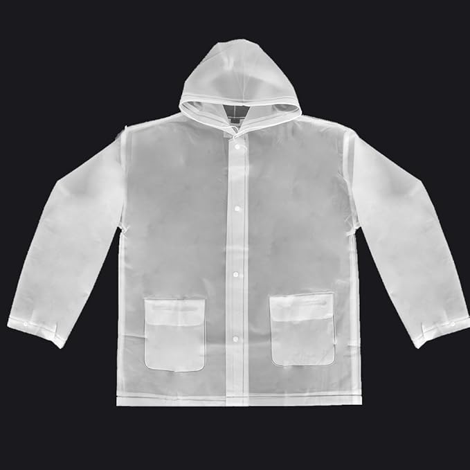 2pc Resuable Transparent EVA Rain Suits Unisex Emergency Rain Suit Clear Raincoat Waterproof Drawstring Hooded Rainwear Jacket Pants Set with Storage Bag for Hiking Drifting Camping Fishing (S, L)(L)