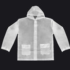 2pc Resuable Transparent EVA Rain Suits Unisex Emergency Rain Suit Clear Raincoat Waterproof Drawstring Hooded Rainwear Jacket Pants Set with Storage Bag for Hiking Drifting Camping Fishing (S, L)(L)