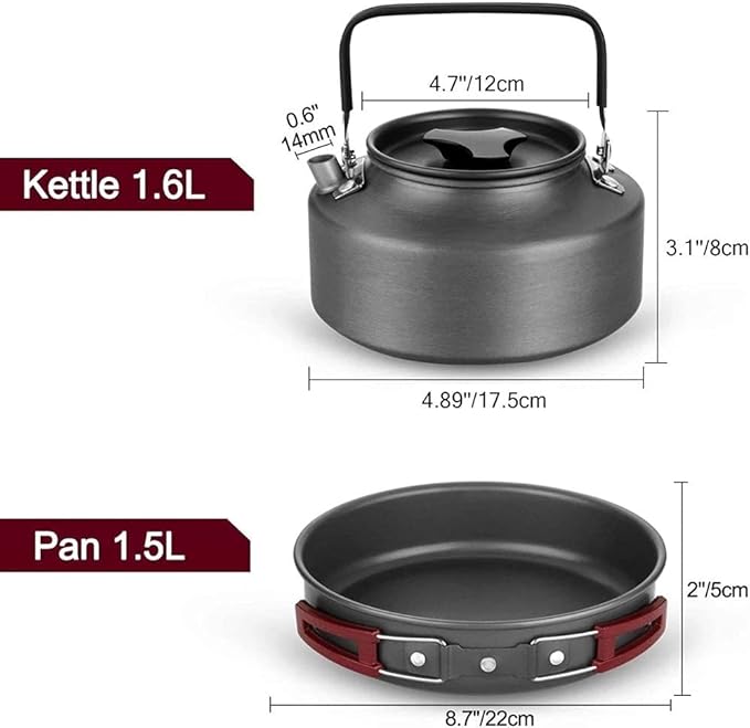 22pcs Camping Cookware Large Size Hanging Pot Pan Kettle with Base Cook Set 4 Cups Dishes Forks Spoons Kit for Camping Hiking