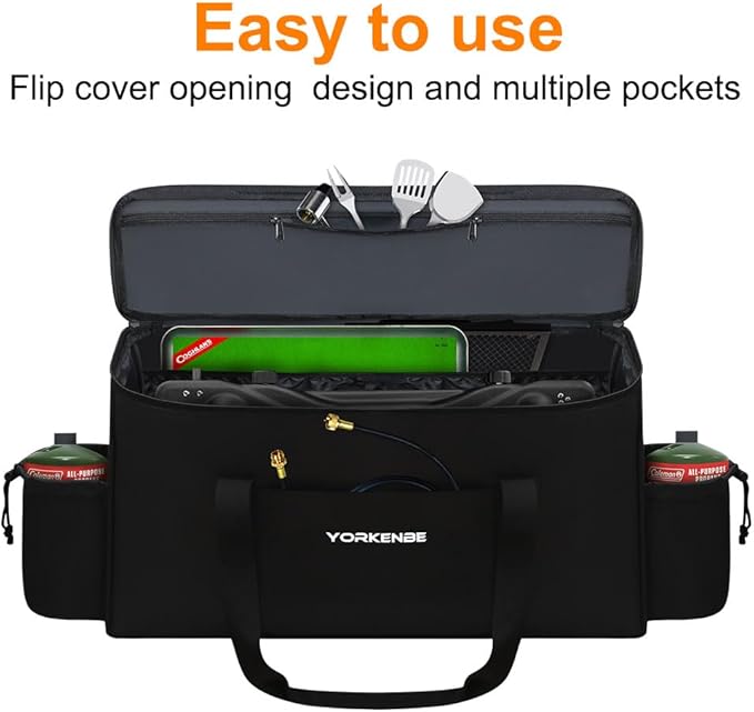 Camp Stove Carry Bag, Camping Stove Carrying Case for Coleman 2-Burner, 1680D Stove Storage bag, with Double Zipper, 2 Adjustful Side Pockets, Fits Grills/Stoves up to 23.6 x 14.5 x 5.5Inches