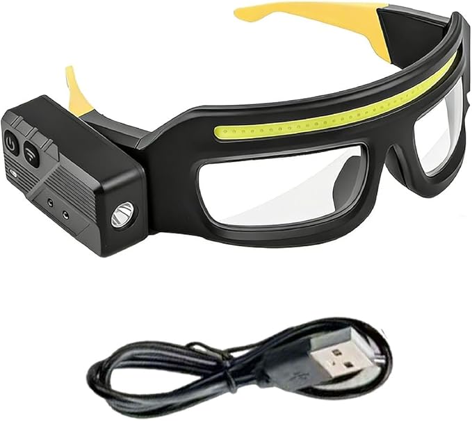LED Glasses Rechargeable Headlight Glasses with Motion Sensor and Touch Control， 5-Mode Headlamp Glasses, Suitable for Running, Camping, Fishing, Cycling, Hiking, Hands-Free, Lighted Glasses(Yellow)