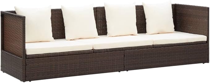 Patio Bed with Cushion & Pillows Poly Rattan Brownrecliner Camping Chairs Patio Tanning chairSuitable for Garden Courtyard