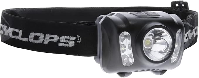 CYCLOPS 210 Lumen Headlamp, Tactical Durable Lightweight Compact Adjustable Stretch Headband Bright 3 Color LED Headlight, AAA Batteries Included, Pack of 2
