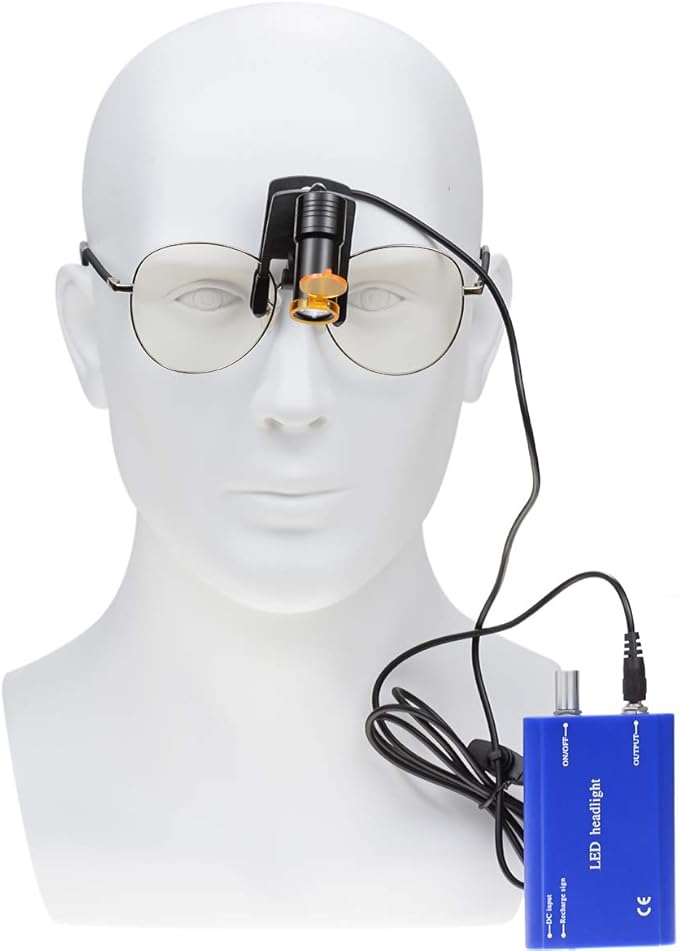 5W Portable LED Dental Headlight Clip On LED light Plastic Clip Headlamp with Filter For Binocular Loupes+ Latest Type Plastic Carry On Battery (Blue)
