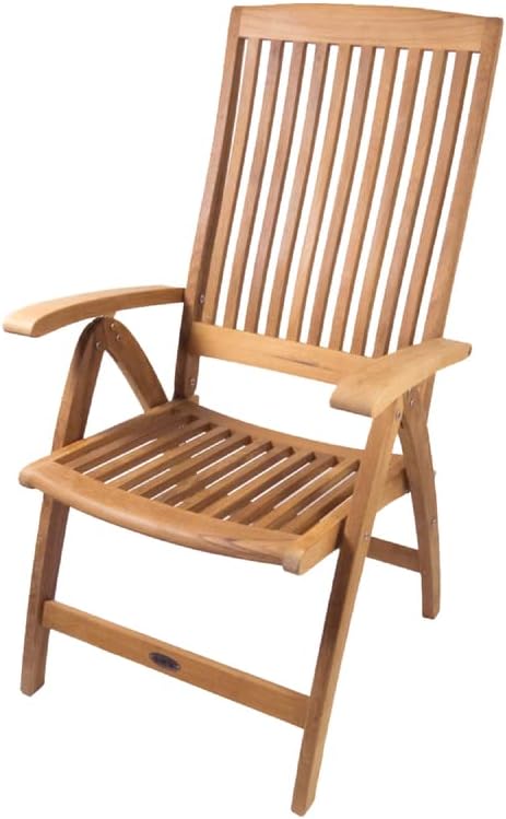 SeaTeak Weatherly Teak Folding Chair - 6-Position Foldable Chair - Weatherproof, Portable Teak Armchair for Boat Deck, Patio, Camping, Outdoors