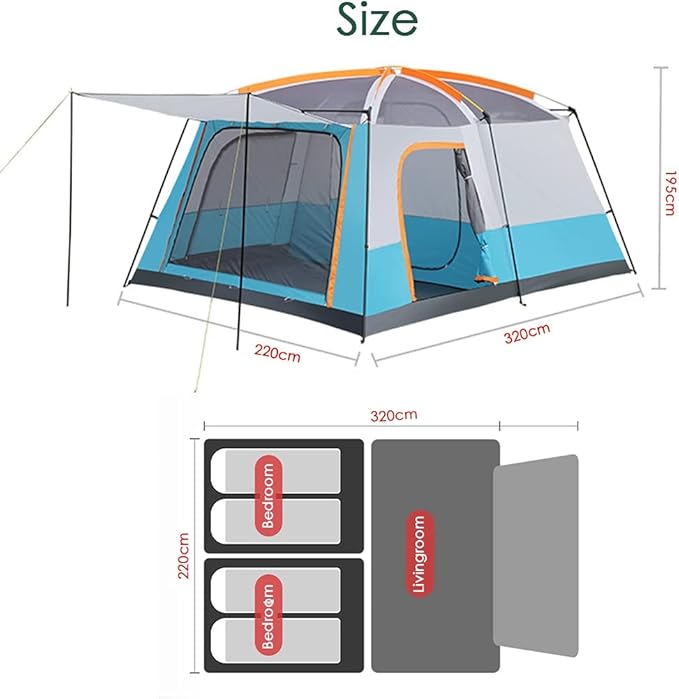 Outdoor Tent, Camping Tent 6 Person, Family Tents for Camping Waterproof, Tent with Living Room and Separate Rooms, 4 Season Tents Big Family Shelter