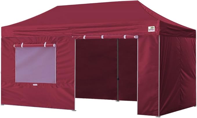 Eurmax USA Professional Pop up Canopy Wedding Party Tent Instant Outdoor Gazebo with Side Walls Aluminum Frame Commercial Grade Bonus Roller Bag(Burgundy)
