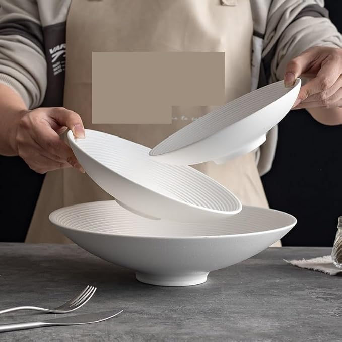 Camping Plates Salad Bowl Fruit Household Ceramic Tableware Light Luxury Large Soup Ramen Decorative Plate(B,Large)