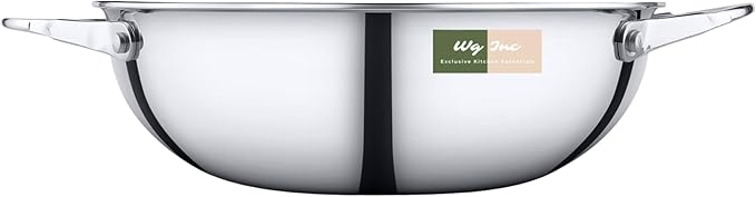 Stainless Steel Wok, Tri-Ply Pan for Stir-Frying, 9.5 Inch Steel Kadhai without Lid, All Clad Cookware For Stews, Sauces, Soups, Saute, Induction Friendly Wok Pan (2.5 Qt / 2.35 Litres)