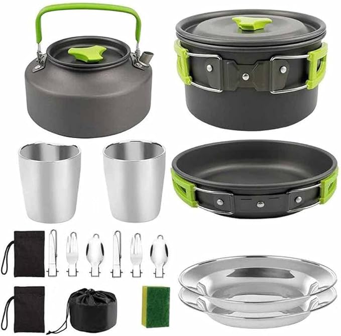 Camping Cookware Portable Pot Pan Cup Teaport Set Folding Outdoor Cooking Set Hiking Picnic Tableware Tool Travel Equipment (Color : A) (A)