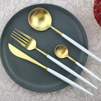 Cutlery Set Pieces Service Stainless Steel Titanium Flatware,Cutlery Flatware Set Of 4, Stainless Steel Tableware, Include Knife Fork Spoon Dinnerware with Elegant Box, for Home, Hotel, Res