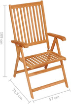 Reclining Patio Chairs 8 pcs,Bistro Table and Chairs Outdoor,Portable Camping Chair,Lawn Chair,Garden Chair,7 Reclining Positions,for Yard, Balcony, Porch, Solid Teak Wood