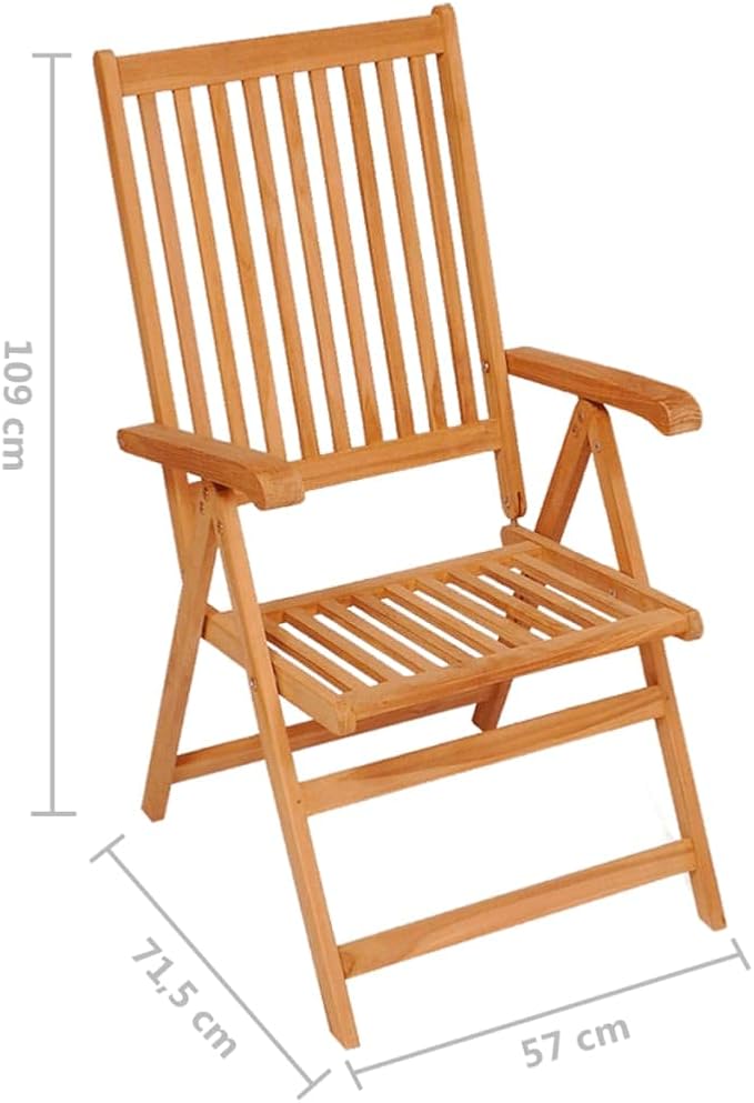 Reclining Patio Chairs 8 pcs,Bistro Table and Chairs Outdoor,Portable Camping Chair,Lawn Chair,Garden Chair,7 Reclining Positions,for Yard, Balcony, Porch, Solid Teak Wood