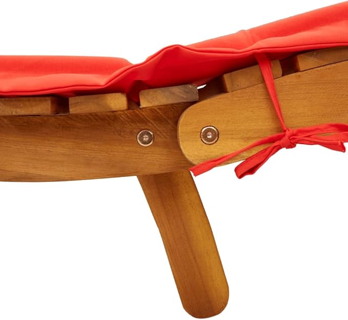 Sun Lounger with Cushion Red Solid Wood Acaciaoutdoor Lounge Chairs Camping Chairs Tanning Chair Patio chairsSuitable for Gardens, courtyards