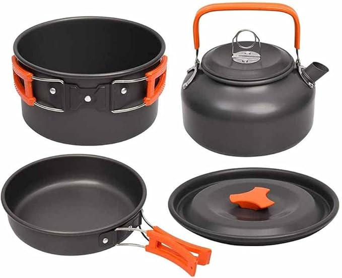 Camping Cookware Kit Outdoor Aluminum Cooking Set Water Kettle Pan Pot Travelling Hiking Picnic BBQ Tableware Equipment (Color : A) (A)
