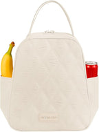 Lunch Bag for Women Insulated,Soft Lunch Cooler with Side Pockets Reusable,Leakproof Lunch Box for Work Picnic Beach Camping,Beige