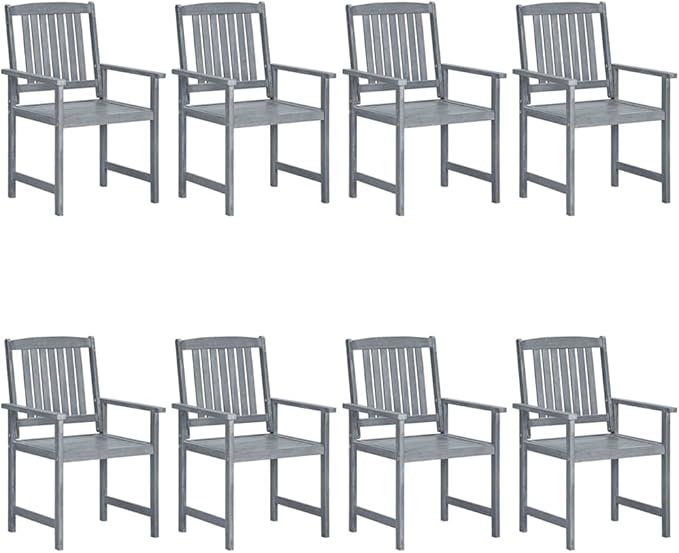 Patio Chairs with Cushions 8 pcs,Bistro Table and Chairs Outdoor,Lounge Chair,Patio Dining Chairs,Camping Chair,for Outdoor Patio, Campsite, or Yard, Solid Acacia Wood Gray