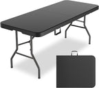 6ft Heavy-Duty Portable Outdoor Folding Table for 6 - Sturdy HDPE Top, 350lbs Capacity, Lockable Design, No Assembly - Camping Parties Picnics (Black)