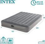 Intex 64114E Dura-Beam Standard Prestige Air Mattress: Fiber-Tech – Queen Size – Built-in USB Electric Pump – 12in Bed Height – 600lb Weight Capacity