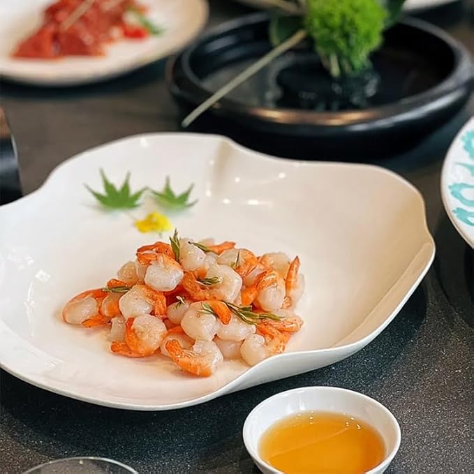 Camping Plates 10-inch Hotel Kitchen Tableware Special-Shaped Pure White Cold Dish Stir-Fry Plate Chinese Style Irregular Creative Club Decorative Plate(10 in)