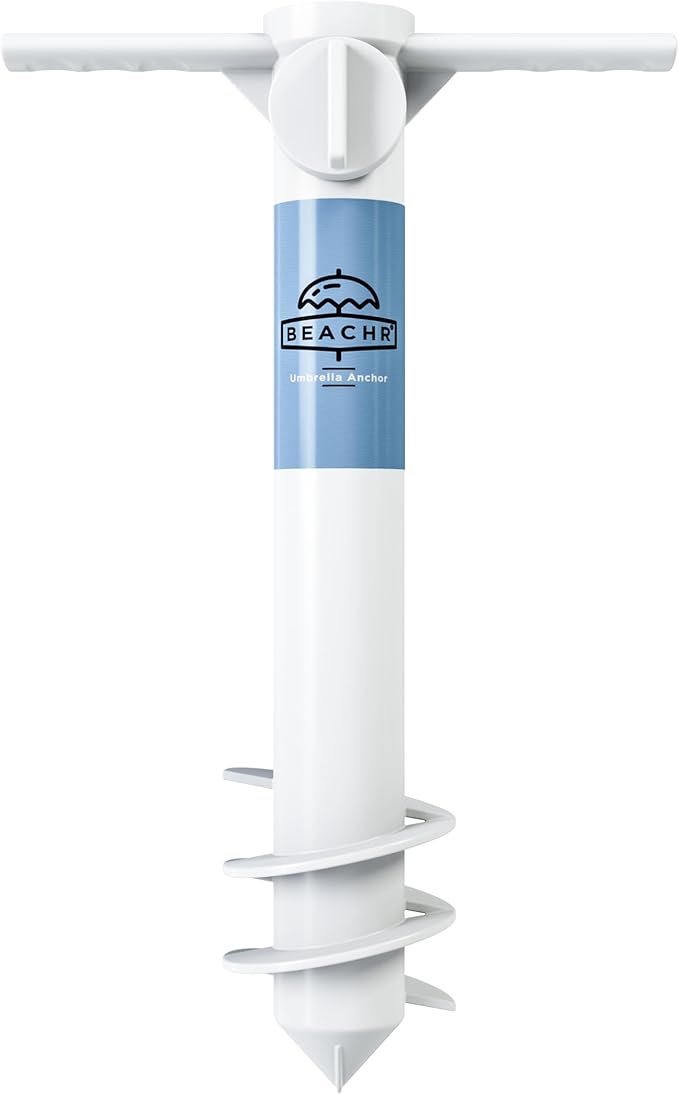 Beach Umbrella Sand Anchor - Heavy Duty Base with Spiral Screw for Strong Wind Resistance - Rust-Resistant and Fits Poles Under 1.5" Diameter - Universal Stand Holder - 9.5"x15"×3.5", White
