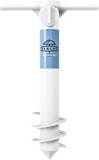 Beach Umbrella Sand Anchor - Heavy Duty Base with Spiral Screw for Strong Wind Resistance - Rust-Resistant and Fits Poles Under 1.5" Diameter - Universal Stand Holder - 9.5"x15"×3.5", White