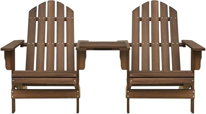 Patio Adirondack Chairs with Tea Table,Garden Chair,Leisure Chair,Bistro Chair,Leisure Chair,Camping Chair,Outdoor Chairs,Conversation Chair,for Patio,Balcony,Party, Solid Wood Fir Brown