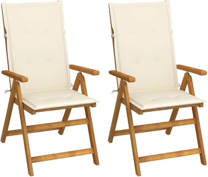 Patio Reclining Chairs,Bistro Chair,Patio Funiture,Lawn Chairs,Armchair,Beach Chair,Camp Chair,Coffee Chair,for Outdoor,Fire Pit,Deck,Lawn,Outside,Garden, 2 pcs with Cushions Solid Acacia Wood