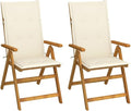 Patio Reclining Chairs,Bistro Chair,Patio Funiture,Lawn Chairs,Armchair,Beach Chair,Camp Chair,Coffee Chair,for Outdoor,Fire Pit,Deck,Lawn,Outside,Garden, 2 pcs with Cushions Solid Acacia Wood