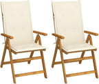 Patio Reclining Chairs,Bistro Chair,Patio Funiture,Lawn Chairs,Armchair,Beach Chair,Camp Chair,Coffee Chair,for Outdoor,Fire Pit,Deck,Lawn,Outside,Garden, 2 pcs with Cushions Solid Acacia Wood