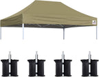 Eurmax USA Pop Up Canopy Replacement Canopy Tent Top Cover, Instant Canopy Top Cover ONLY,Bonus 4PC Pack Weight Bag (8x12, Khaki)