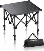 Anbte Folding Camping Table, 2 Height Adjustable Small Camping Side Table Aluminum Roll Top with Carry Bag, Stable X-Frame for Outdoor Cooking, Tailgating Picnic BBQ RV Travel, 20”x16”, 264lbs Load