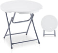 BOOSDEN 32'' Foldable Round Table, Portable Plastic Folding Card Table, Indoor Outdoor Utility Circle Folding Table for Party, Event, Camping, Picnic, Banquet, Beach, BBQ, Dining, Backyard