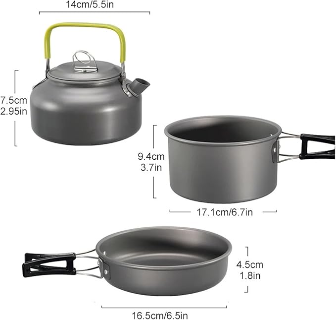 Camping Cookware Kit Aluminum Outdoor Portable Cooking Set for Tableware Hiking Picnic 3pcs
