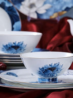 Enamel Watercolor Floral Tableware, 45 Bone China Tableware Set, 10-person Chinese Tableware, Light Luxury Bowl And Plate Set, Camping Outdoor Tableware
