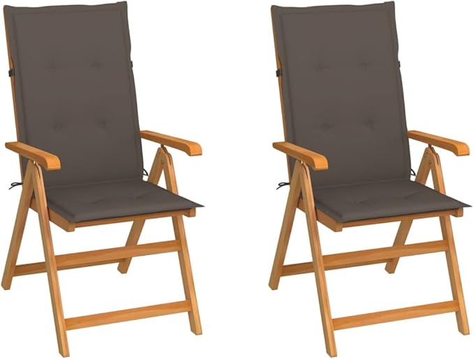 Patio Chairs 2 pcs,Outdoor Folding Chair,Lounge Chair,Portable Camping Chair,Tanning Chairs for Outside,Garden Chair,for Outdoor Patio, Campsite, or Yard, with Taupe Cushions Solid Teak Wood