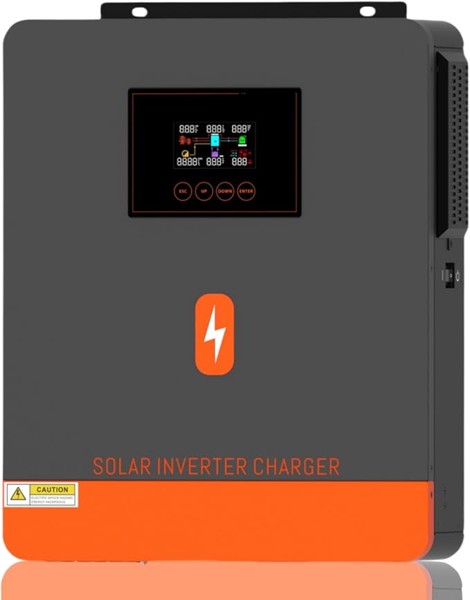 6200W Hybrid Solar Inverter, 48V to 220/240VAC, Off-Grid Solar Inverter w/ 120A MPPT Solar Charge Controller, Max PV Input Power 6500W, Max PV Array Voc 500Vdc, Work 48V Lead Acid & Lithium Battery