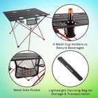 Camp Table - Outdoor Folding Table with 4 Cupholders and Carrying Bag for Camping, Beach, Picnic, Sporting Events, and More by Wakeman Outdoors | Outdoor, 4 Cupholders, Carrying Bag, Camping, Beach, Picnic