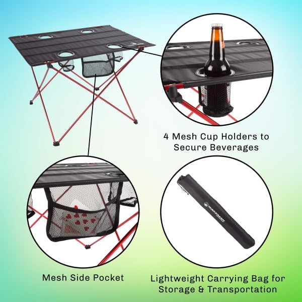 Camp Table - Outdoor Folding Table with 4 Cupholders and Carrying Bag for Camping, Beach, Picnic, Sporting Events, and More by Wakeman Outdoors | Outdoor, 4 Cupholders, Carrying Bag, Camping, Beach, Picnic