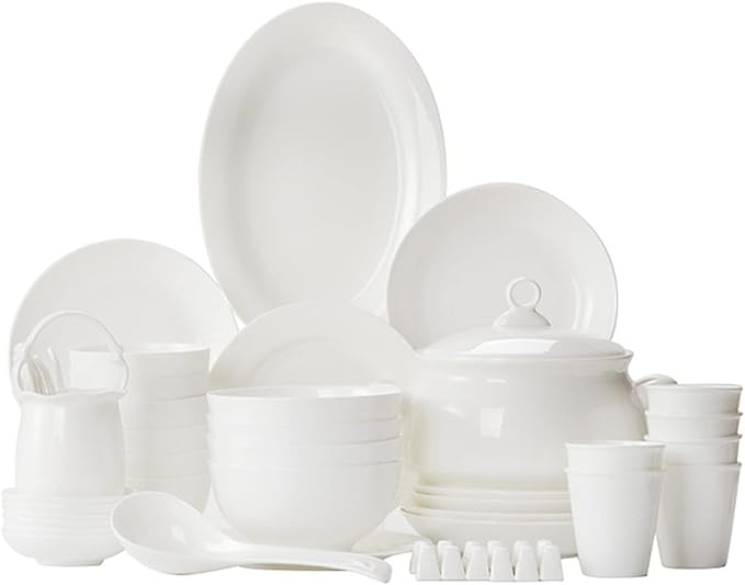 Milky White Porcelain Tableware Set Home Simplicity Combination Tableware Set of Bowls Dessert Plates Soup Plates Dinner Plates 69 Piece Set